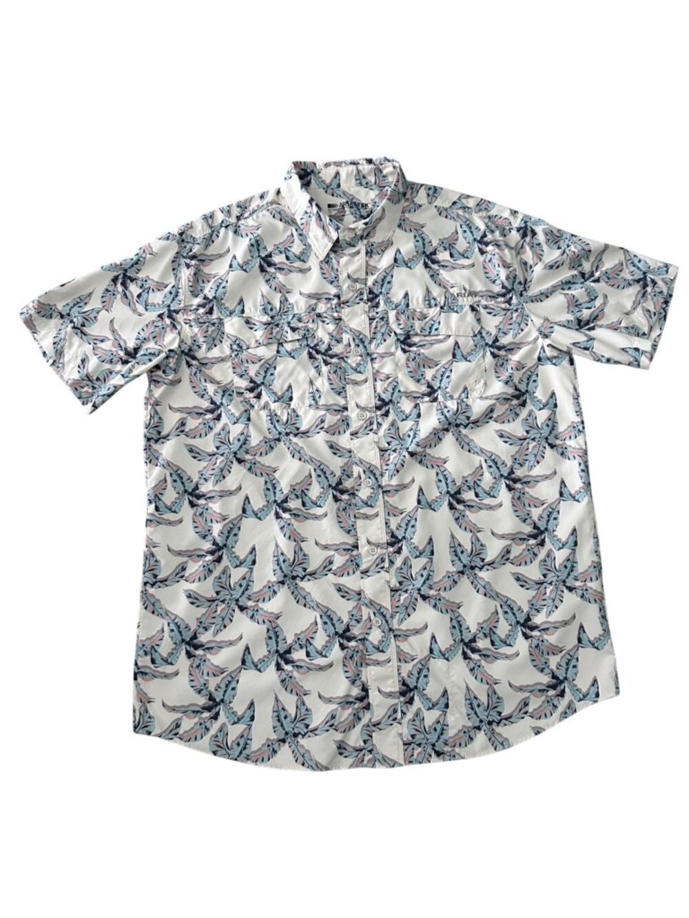 AriatTEK Mens Tropical Print Short Sleeve Button-Up Shirt Size L Palm Design